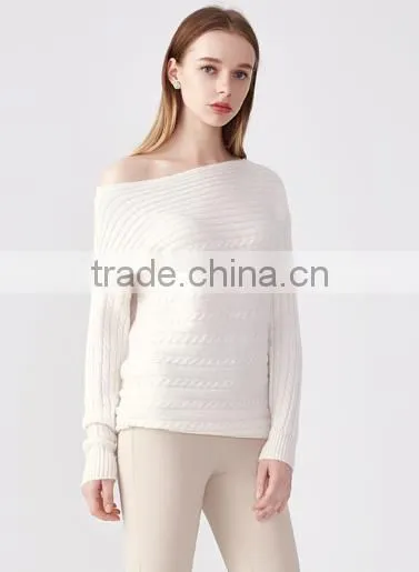 Factory Wholesale Wide Neck Cotton Knit Pattern Pullover Sweater Design for Women photo-3