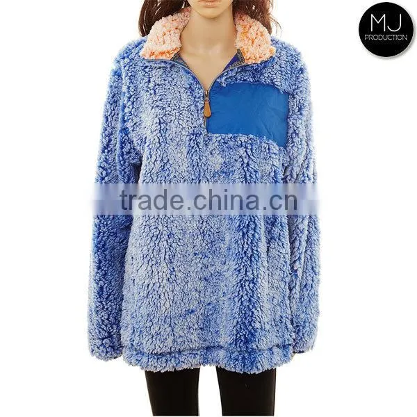 Wholesale Womens Frosted Collar Quarter Zip Sherpa Fleece Pullover photo-3