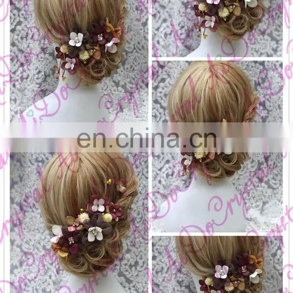 Aidocrystal Gold Organza Fall Hair Accessories Flower Crown Wedding Headpiece photo-2