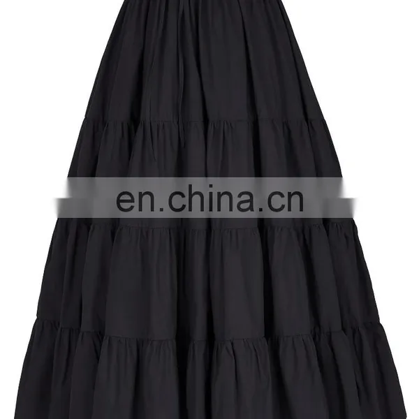 Belle Poque Women's Solid Black Color Wide Hem Cotton Maxi Skirt Long Skirt BP000207-1 photo-2