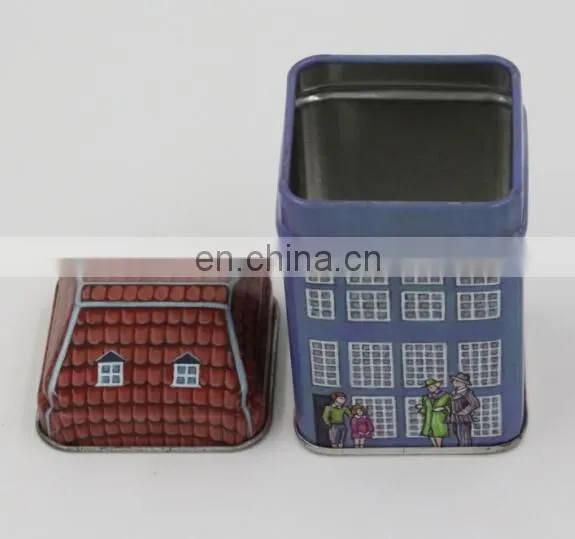 Small Square House Tea Cookie Coffee Tin Can photo-3