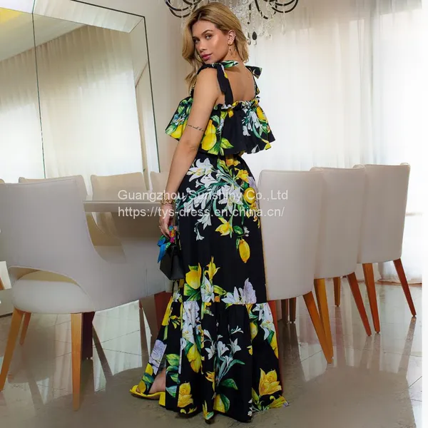 Slim Sexy Ruffled Lace-up Slit Dress Fashion Plus Size Summer Dress photo-5