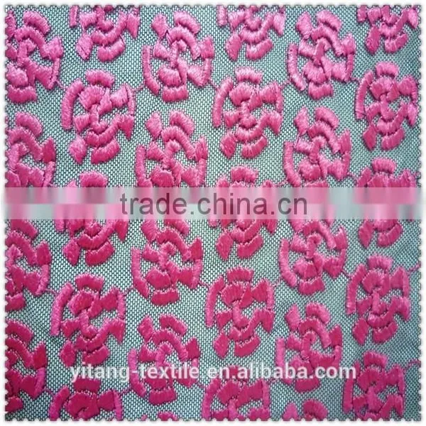 2015 Red Embroidered Mesh Fabric