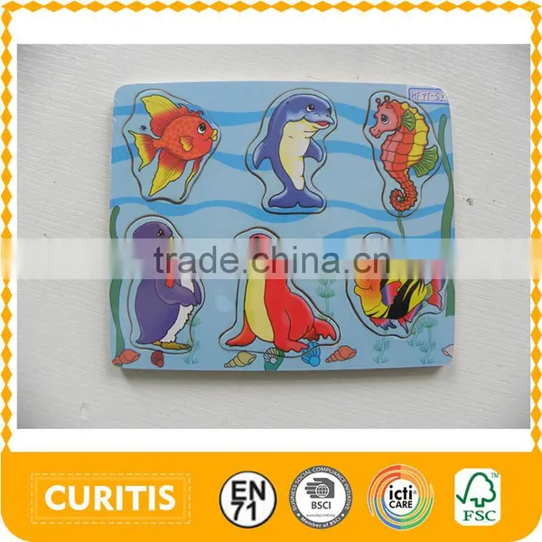 EN71 Test China Toys BSCI Factory Specializing in the Production 6 Pcs Sea Animal Kid Toy Wooden Chunky Puzzle for Kids