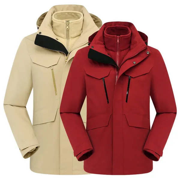 High End Detachable Two-piece Zipper Embroidered Logo Winter Workwear Windproof and Waterproof Three in One Outdoor Hiking Jacket photo-4