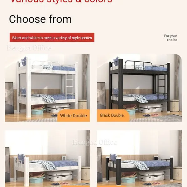 Adult Metal Bunk Bed AM-BB235 Screwless Assembly With Rubber Foot Mats |2000mm Steel Heavy Duty Dormitory Bed for Staff Housing-China Factory Direct photo-4