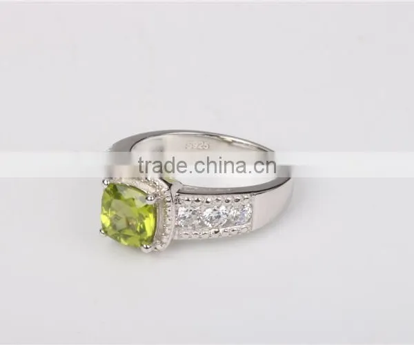Fahion Prong Setting Square Natural Stone Crystal Silver Engagement Ring photo-3