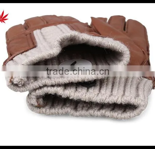 2016 Hot Selling Womens Genuine Leather Gloves With Creamy-white Knitted Wrist photo-4