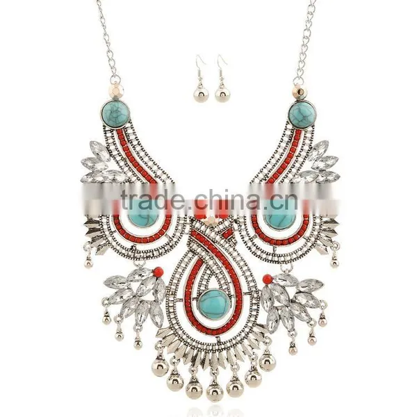 Women Jewelry Set Vintage Boho Turquoise Tassel Pendant Jewelry Sets photo-3