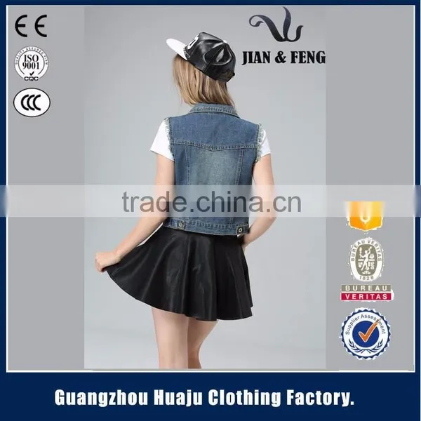2016 Fashion Blue Short Washed Wholesale Jean Vest Ladies Denim Vest photo-6