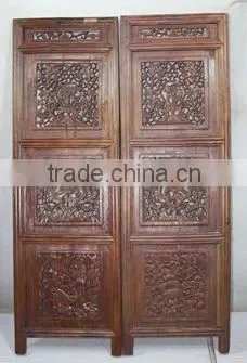 Antique Chinese Head Carved Wood Window Pane Blossom Panel Shutter
