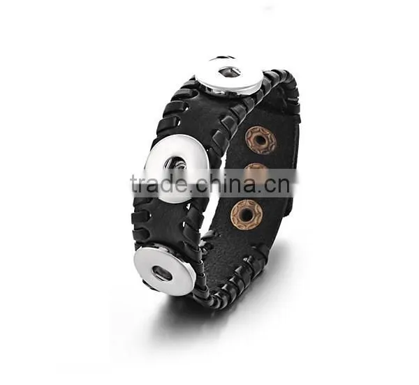 2015 Hand Knitting Interchangeable 18mm Ginger Snap Button Bracelet Pulseras Leather Snap Bracelets photo-3