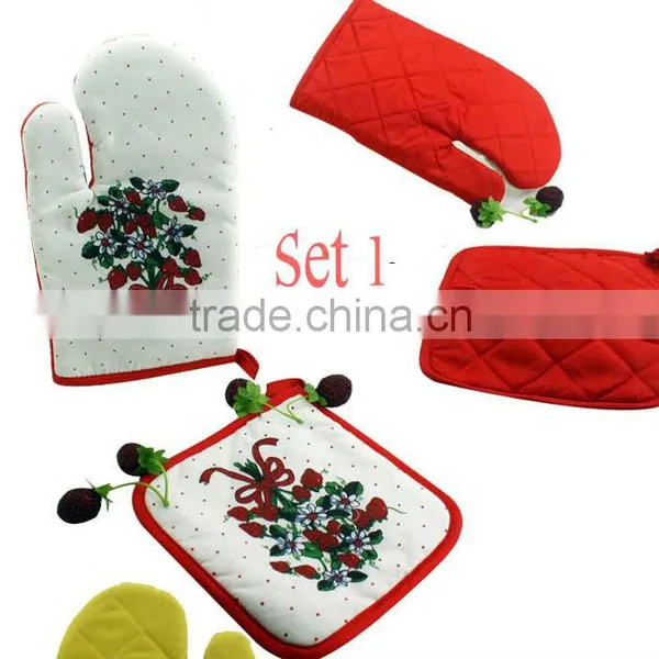 Household Glove 100% Cotton Material Printed 2 Kitchen Sets-oven Mitt and Pot Holder