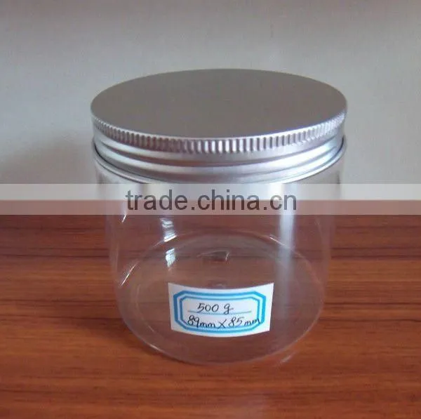 500g Transparent Plastic Food Container With Aluminum Screw Lid