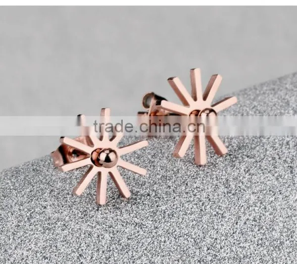 Wholesale Fashion Jewelry 18K IP Rose Gold Plated Flower Double Stud Earrings for Party Girls photo-3