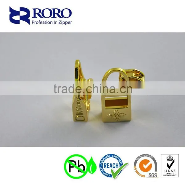 RORO14120908 Gold Zinc Alloy Zipper Slider With Bags Puller for Zipper