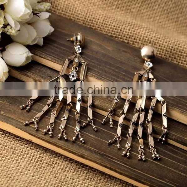 Statement Wholesale Fashion Alloy Tassel Drop Earring Vintage Crystal Pendant Earring photo-6