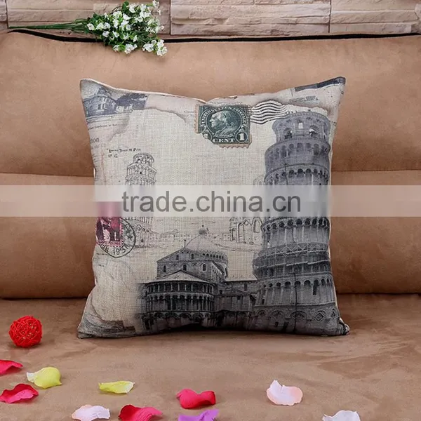2015 Europeanism Leaning Tower Pisa Cotton and Linen Hold Pillow Sofa Cushion Cover Home Furnishing Hold Pillow photo-4