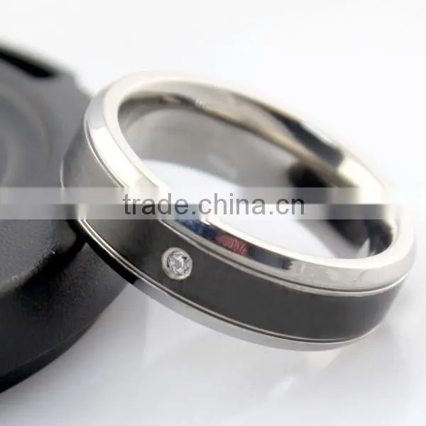 IP Black Plating Highly Polished Titanium Steel Diamond Couple Rings photo-4