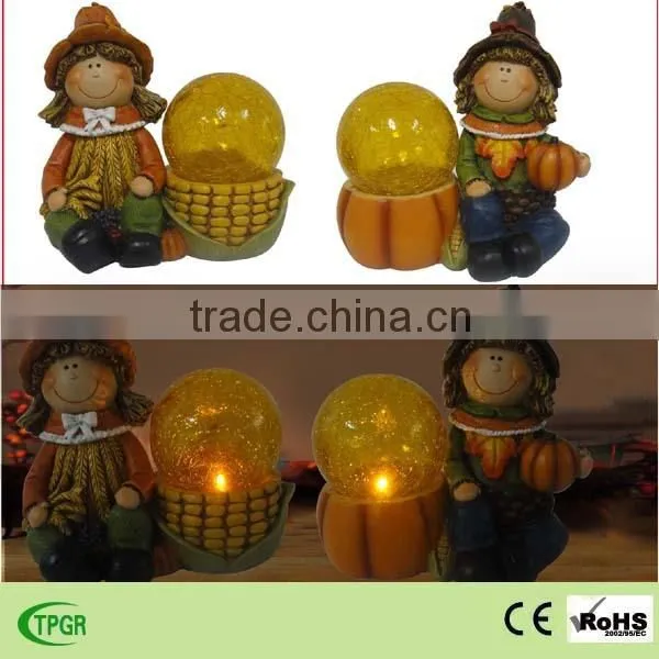 2015 Hot Sale Scarecrow Autumn Figurine Led Solar Garden Light for Harvest Festival Decoration