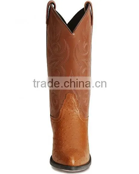Black Wine Brown Smooth Leather Fancy Stitched Western Ostrich Print Cowboy Boots Wholesale photo-6