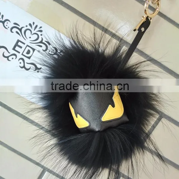 Real Fur Monster Pom Pom Fur Balls Doll Ball Pom Pom Keychain photo-3