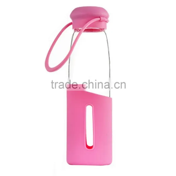 Cheap Logo Printed Green 500ml Glass Sport Water Bottle With Silicone Sleeve photo-3