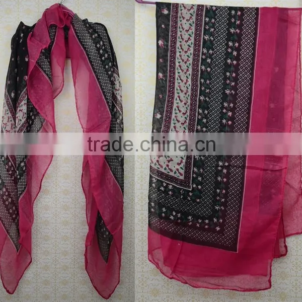 New Arrival Red and Black Flower Gauze Scarf