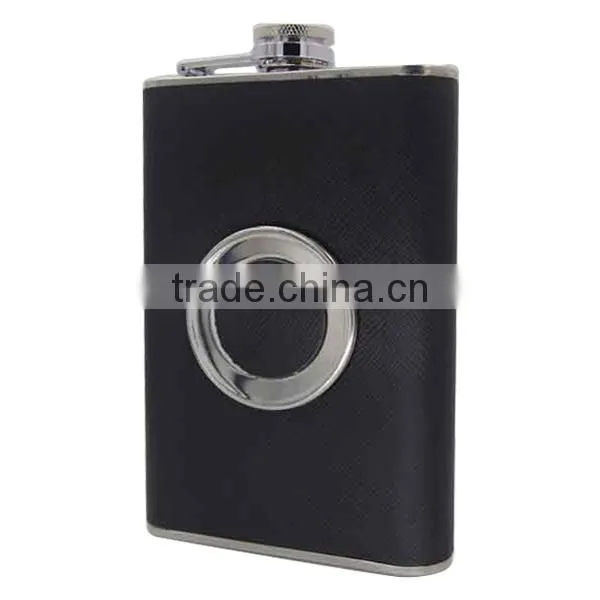 304 Stainless Steel Leather Hip Flask 8 Oz, Leather Stainless Steel Wine Bottle photo-3