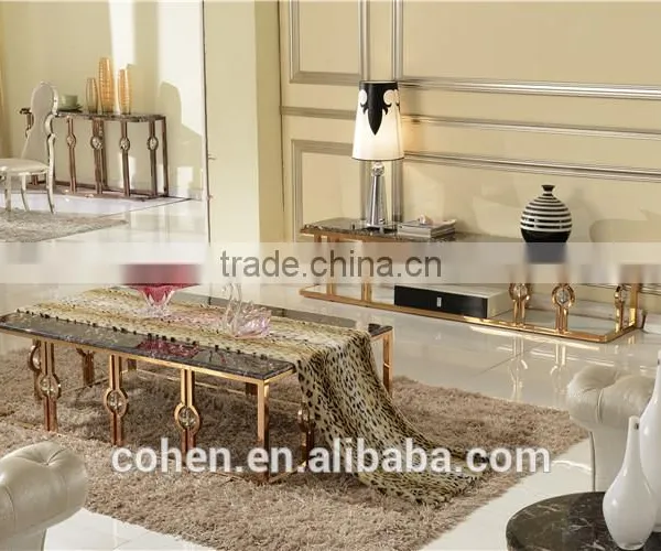 High-endstainless Steel Golden Plated Marble Top Square Center Table Design B818-1 photo-2