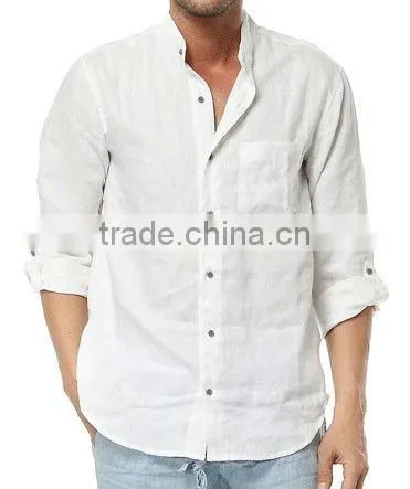 Long Sleeve Casual Linen Shirts White Men Shirt photo-2