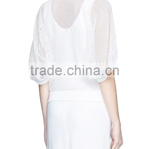 Korea Style Fashion Design Lady Custom Bell Sleeve Mesh Knit Sweater photo-3