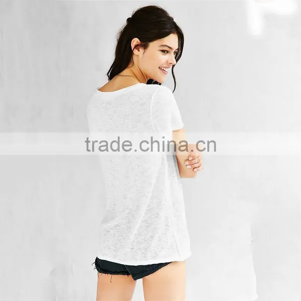 Scoop Neck Plain White Cotton t Shirts for Women photo-2