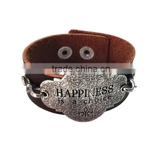 Fashion Words Leather Cord Bracelets,custom Letters Engraved Bracelet,leather Charm Bracelets photo-3