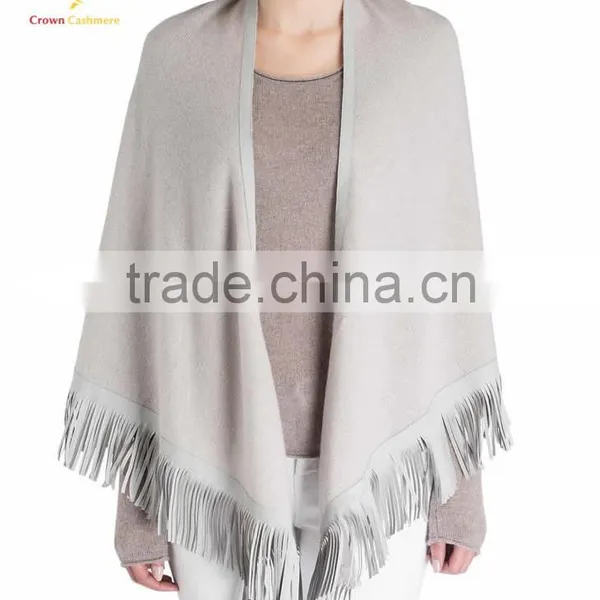 Ladies Cashmere 100% Merino Wool Cashmere Poncho Shawl With Tassel photo-2