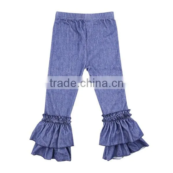Latest Kaiyo Design Baby Girls Denim Icing Double Ruffle Pants Wholesale Girls Exquisite Pants photo-2