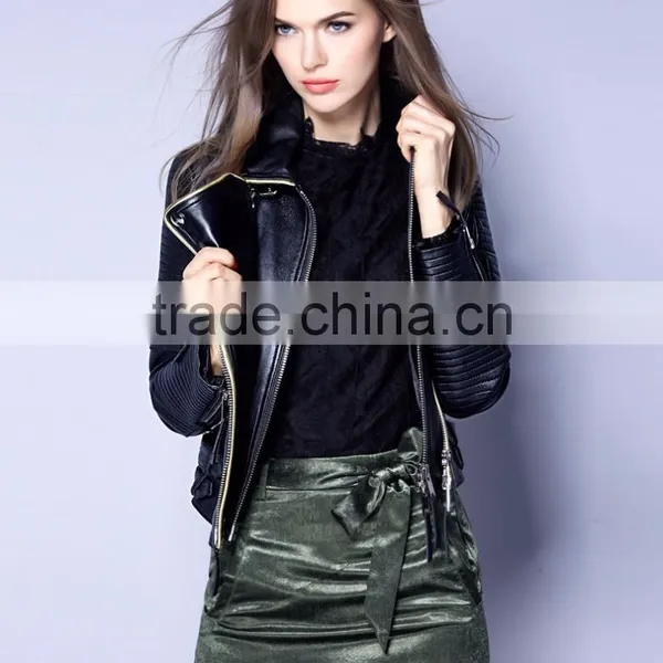 2017 Latest Designs Lady Casual Fashion Women Leather Motorcycle Jacket for Wholesale photo-3