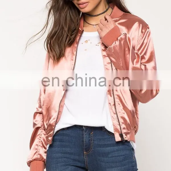 China Clothing Manufacturer Custom Plain Satin Bomber Jacket Wholesale photo-2