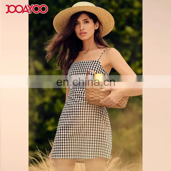 Latest Designs Black and White Plaid Dress Summer Casual Strap Mini Lady Dress photo-2