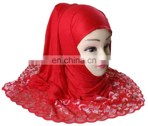 Women's Casual Party Wear Stole Hijab Scarf With Net Embroidery 2017 photo-3