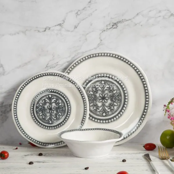 Cheap Off-white 12 Pieces Plastic Plates Violet Melamine 72 Pcs Portuguese Dinner Set Blue photo-3
