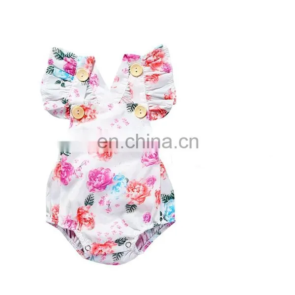 OEM Service Lace-Up Girl Floral Baby Clothes Romper photo-3