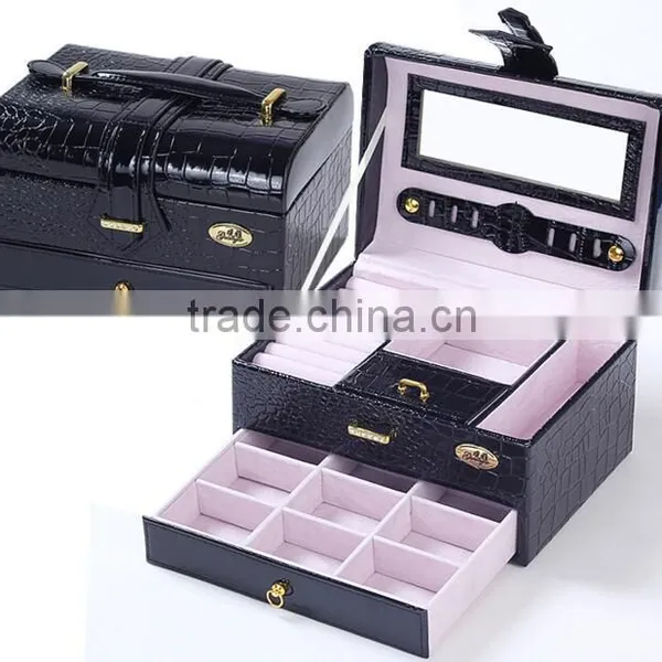 Faux Leather Large Lockable Jewelry Box Case Storage With Mirror,jewelry Showcase Display Case photo-3