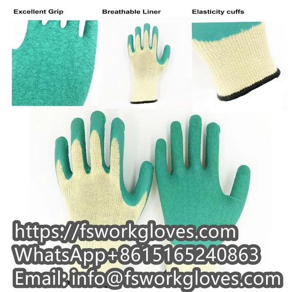 10Gauge 5Yarn(21S) Cotton Liner Crinkle Latex Coated Cotton Gloves Cotton Working Gloves photo-4