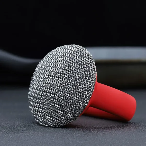 Chainmail Stainless Steel Cast Iron Round Kitchen Scrubber With Silicone Handle photo-3