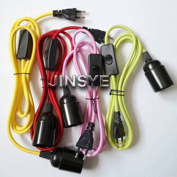 Customise CE VDE E26 E27 Plastic Bakelite Lamp Socket EU Plug in Electrical Cable Cloth Covered Cable On Off Switch Power Plug Cord Set Lamp Cords