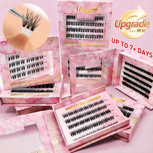 Reusable Self Stick Press Lashes Waterproof Synthetic Hair Lash Clusters for Pre Glued Long Lasting Cruelty-Free Glow Half Eyelash