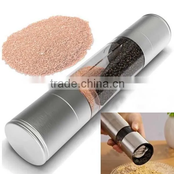 High Quality Double End Mill Salt and Pepper Grinder Brushed Tainless Steel Salt & Pepper Mill Set 2 in 1,manual Coffee Grinder
