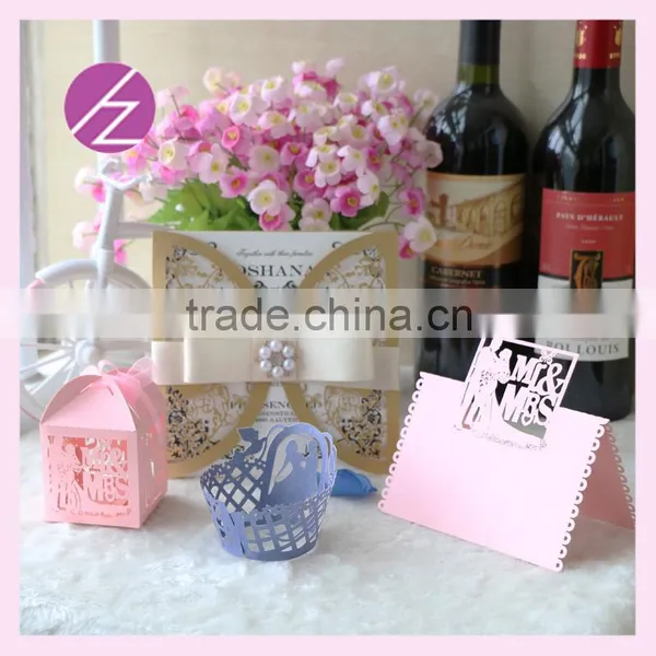 High Quality Laser Cut Paper Wedding Box/ Invitation Card /cupcake Wrapper / Seat Card /name Card a Whole Set Many Styles ZH-1 photo-3