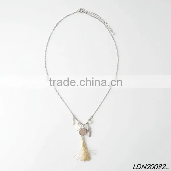 Fashion Leaf Druzy and Heart With Tassel Necklace With Matching Earrings and Bracelet photo-2
